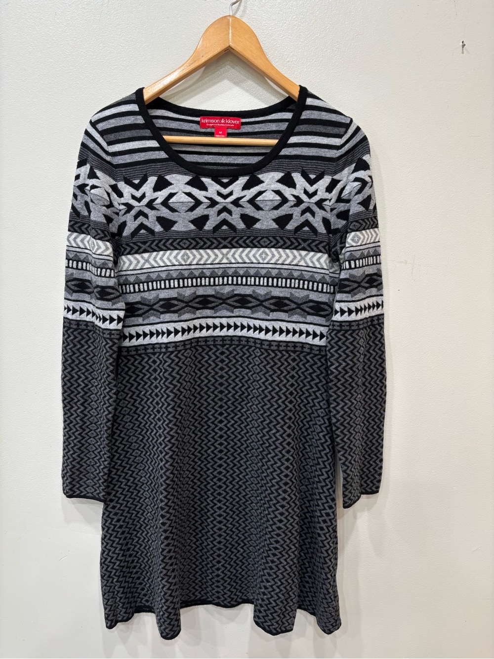 Krimson Klover Scoop Neck Wool Blend Aztec Dress Sweater Women’s Size Medium